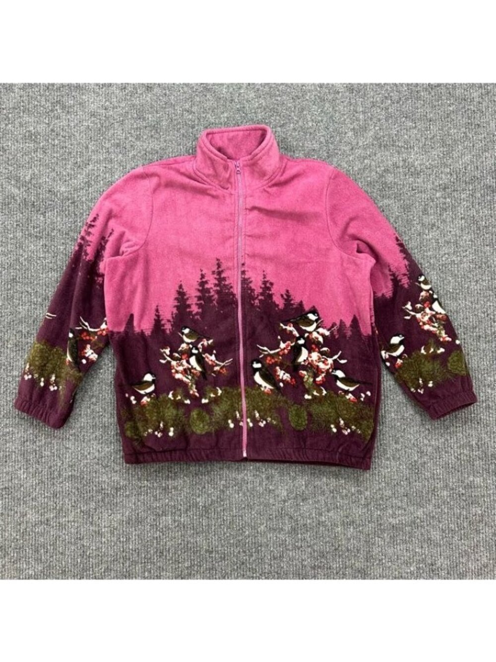 Blair Woodland Scene Bird Print Full Zip Fleece Sweatshirt Womens size Large